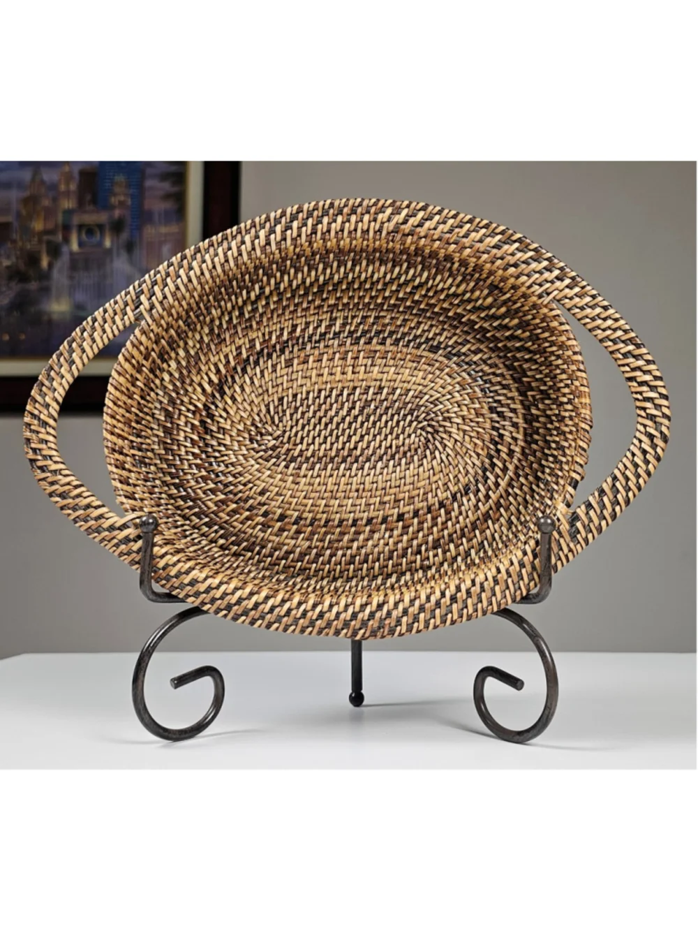 3 Tier Handwoven Rattan Basket Display Stand Tower Tabletop Kitchen Tray 11”